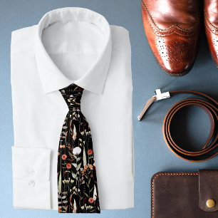 Black Botanical Watercolor Floral Pattern Tie