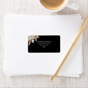 Black Botanical White Rose Pampas Return Address  Label