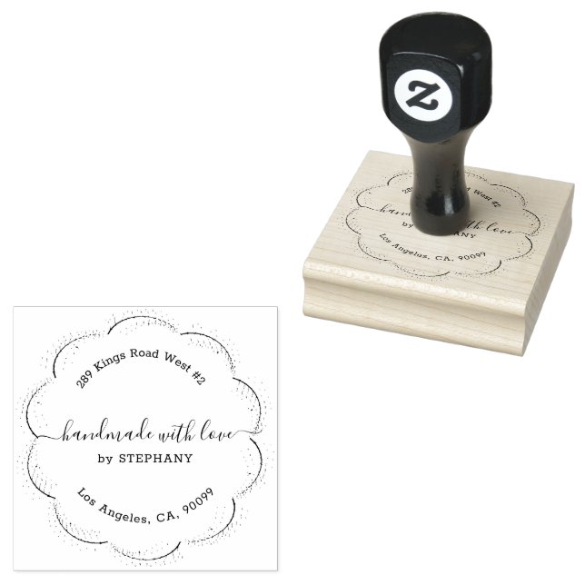 Black Botanical Wreath Custom Modern Typography Rubber Stamp (Stamped)