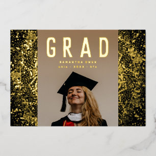 Black Botanics Grad Photo Gold Foil Faire-part