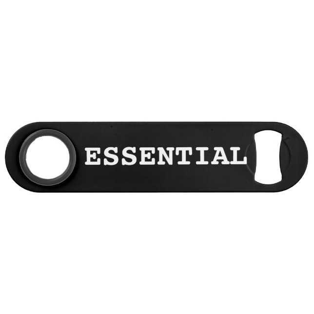 Black Bottle Opener That Says Essential Bar Key (Front (Horizontal))