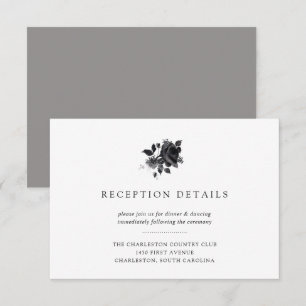 Black Bouquet Watercolor Floral Wedding Reception Invitation