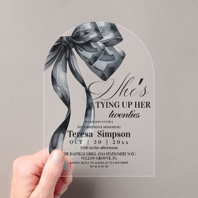  Black Bow 30th Birthday  Acrylic  Invitations (Insitu (Handheld))