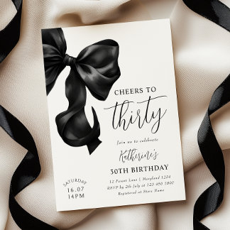 Black Bow 30th Birthday  Invitation