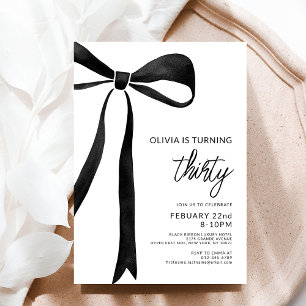 Black Bow 30th Birthday Party Celebration Script Invitation
