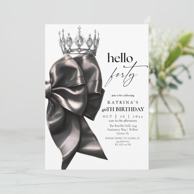 Black Bow 40th Birthday Invitation (Standing Front)