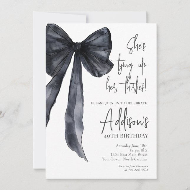 black bow 40th Birthday Party Invitation (Front)