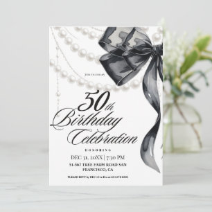  Black Bow 50th Birthday  Invitation