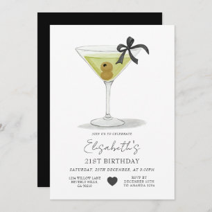 Black Bow A tiny bit older Olive Martini Birthday Invitation