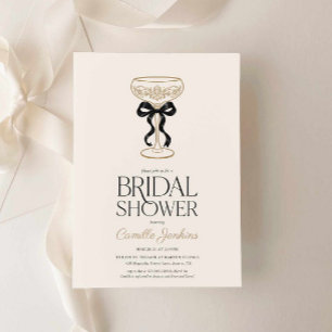 Black Bow and Champagne Bridal Shower Invitation