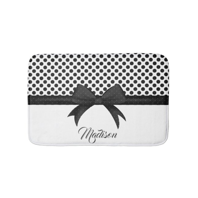 Black Bow and Dots Pattern Bath Mat (Front)