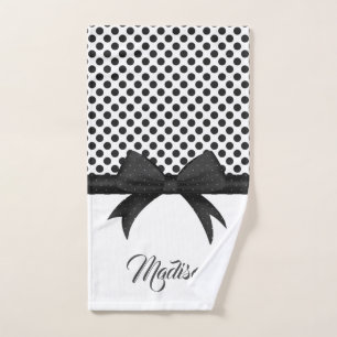 Black Bow and Dots Pattern Bath Towel Set
