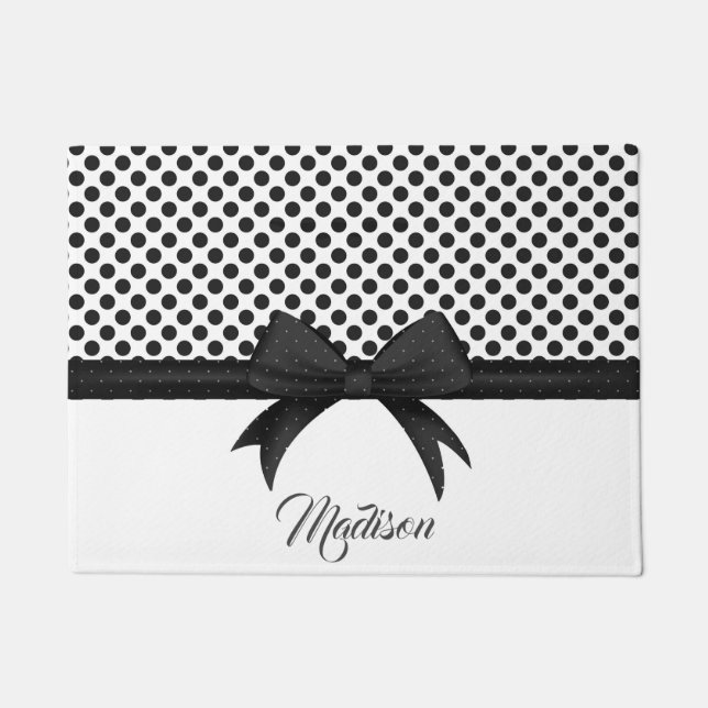 Black Bow and Dots Pattern Doormat (Front)