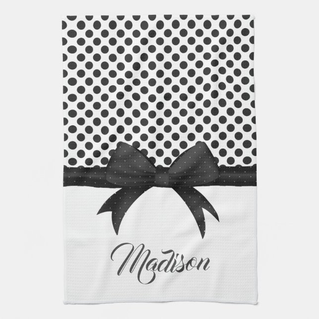Black Bow and Dots Pattern Kitchen Towel (Vertical)