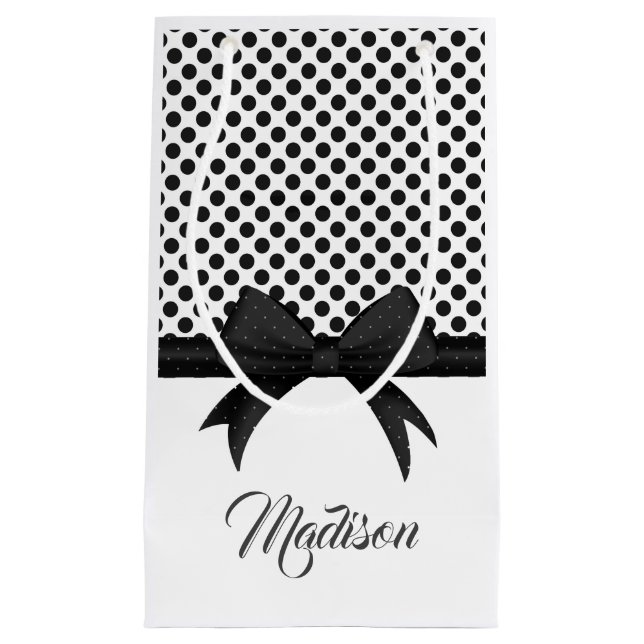 Black Bow and Dots Pattern Small Gift Bag (Front)