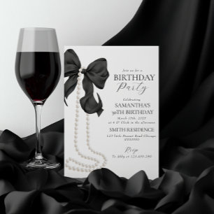 Black Bow and Pearl 30th Birthday Party Invitation