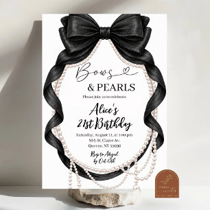 Black Bow and Pearl Birthday Invitation