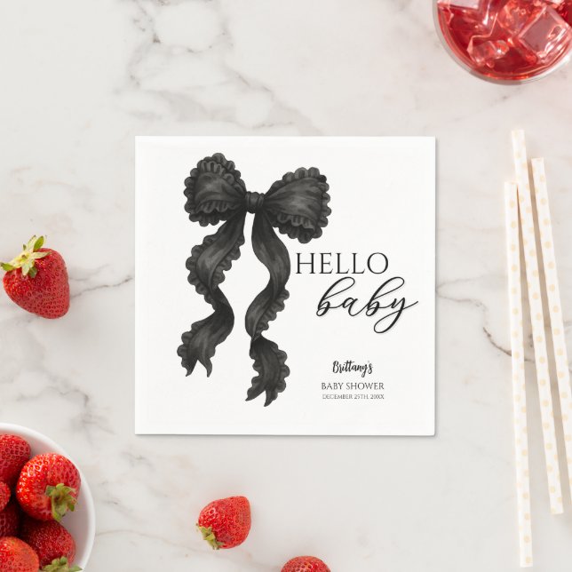 Black Bow Baby Shower Coquette Ribbon Napkin (Insitu)