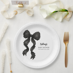 Black Bow Baby Shower Coquette Ribbon Paper Plate