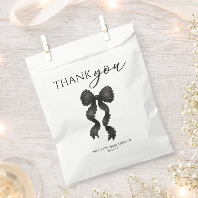 Black Bow Baby Shower Thank You Favour Bag (Clipped)