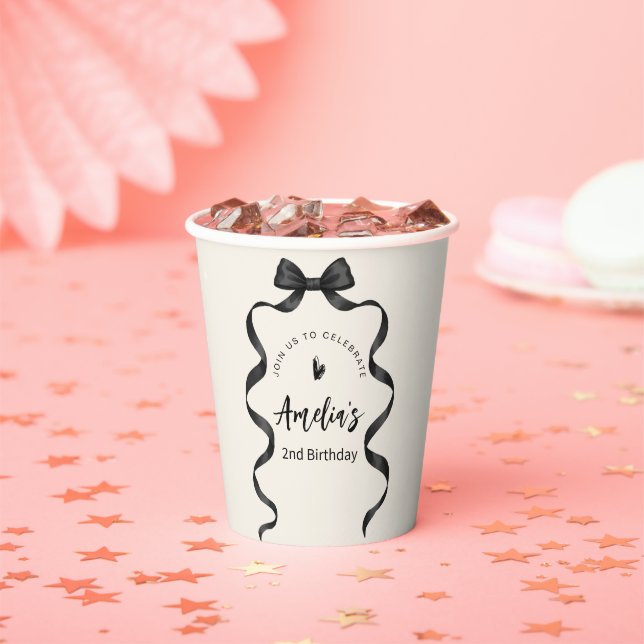 Black Bow Birthday Any Age  Paper Cups (Insitu)