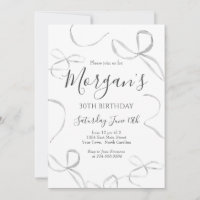 Black bow Birthday Invitation, adult birthday
