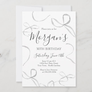 Black bow Birthday Invitation, adult birthday Invitation