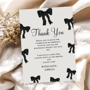 Black Bow Birthday Thank You Card