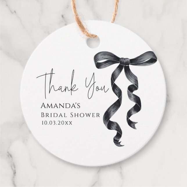 Black Bow Bridal Shower Favour Tags (Front)