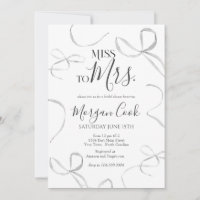 Black bow Bridal Shower Invitation, miss to mrs