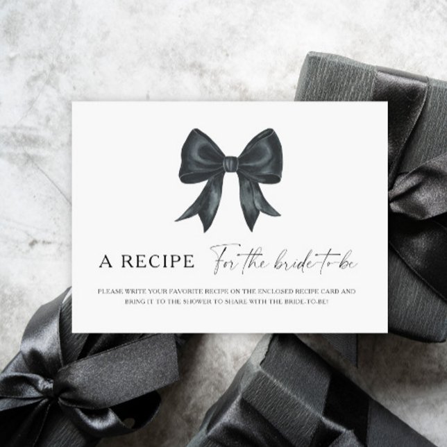 Black bow bridal shower Recipe for the bride to be Enclosure Card (Creator Uploaded)
