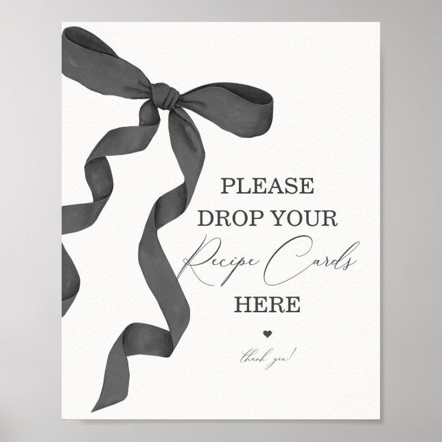 Black Bow Bridal Shower Share a Recipe Card Sign (Front)