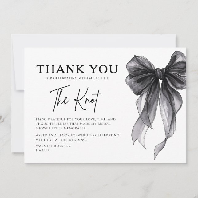 Black Bow Bridal Shower Thank You Card (Front)