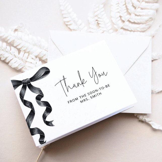 Black Bow Bridal Shower Thank You  Card (Creator Uploaded)