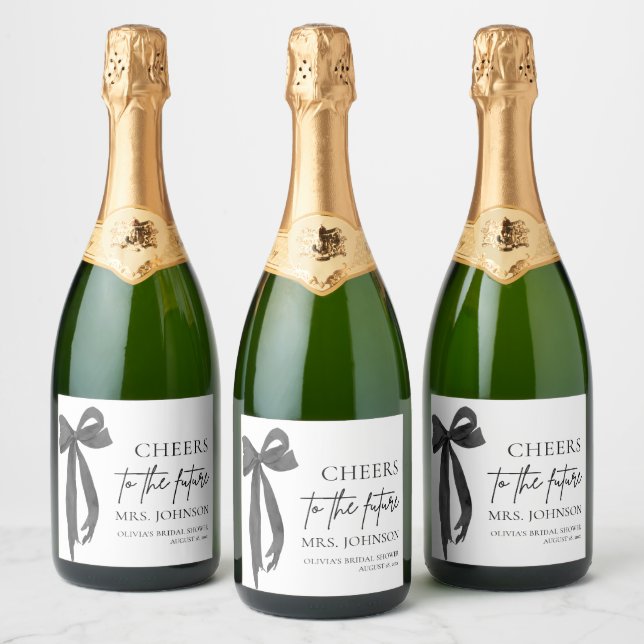 Black Bow Cheers To The Future Bridal Shower  Sparkling Wine Label (Bottles)
