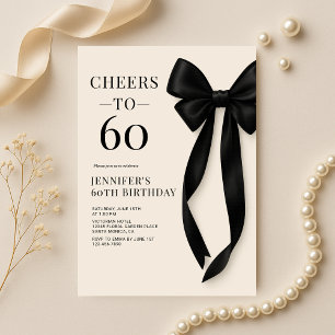 Black Bow Coquette 60th Birthday Invitation
