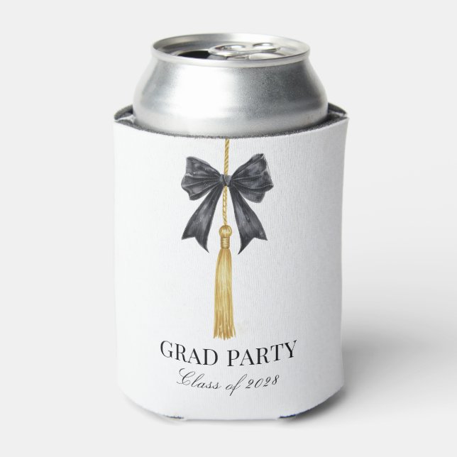 Black Bow Coquette Grad Party Can Cooler (Can Front)
