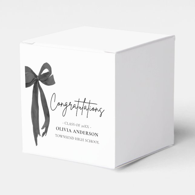 Black Bow Coquette Graduation Congratulation Favor Box (Front Side)