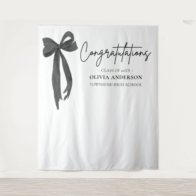 Black Bow Coquette Graduation Congratulation Tapestry (Front)