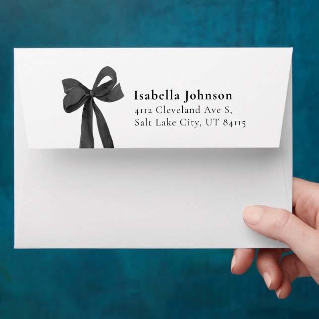 Black Bow Coquette Graduation Return Address Envelope (Hand)