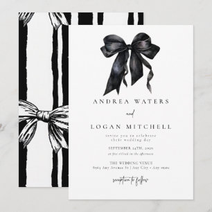 Black Bow   Coquette   Minimal Black White Wedding Invitation