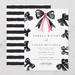Black Bow   Coquette   Minimal Black White Wedding Invitation