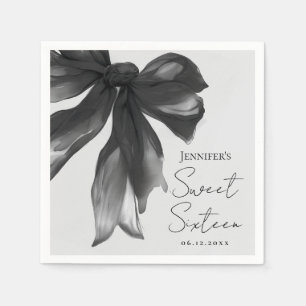 Black Bow Coquette Script Sweet 16 Party Grey Napkin