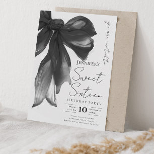 Black Bow Coquette Script Sweet 16 Party Invitation