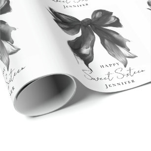 Black Bow Coquette Script Sweet 16 Party Wrapping Paper