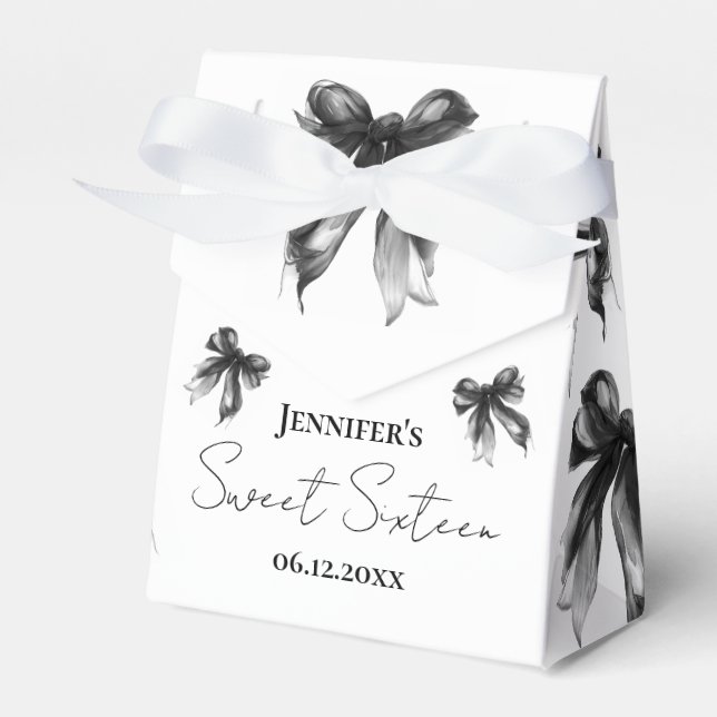Black Bow Coquette Script Sweet 16 Thank You  Favor Box (Front Side)