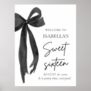 Black Bow Coquette Sweet 16 Birthday Welcome Poster