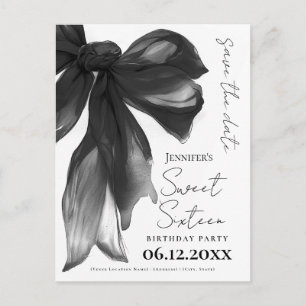 Black Bow Coquette Sweet 16 Save the Date Postcard