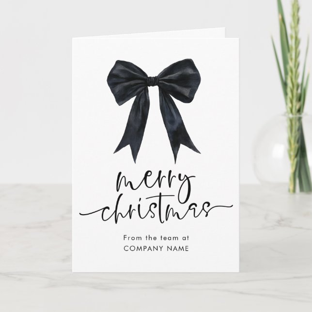 Black Bow Corporate QR code logo Merry Christmas Holiday Card (Front)