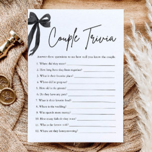 Black Bow Couple Trivia Bridal Shower Game  Invitation